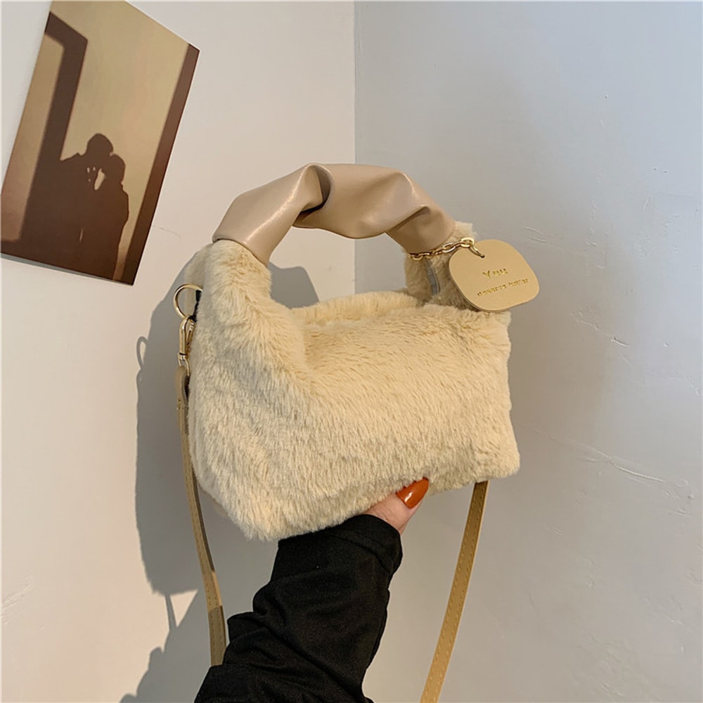 Faux Fur Plush Half Moon Shoulder Bag For Women Soft Crossbody Winter Handbag 2