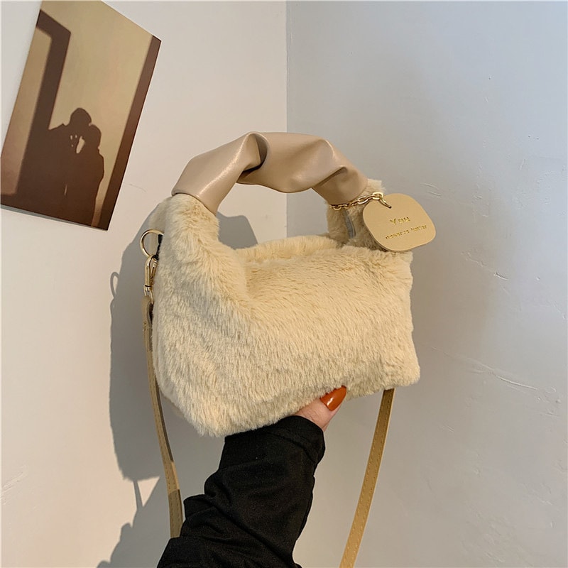 Faux Fur Plush Half Moon Shoulder Bag For Women Soft Crossbody Winter Handbag 2