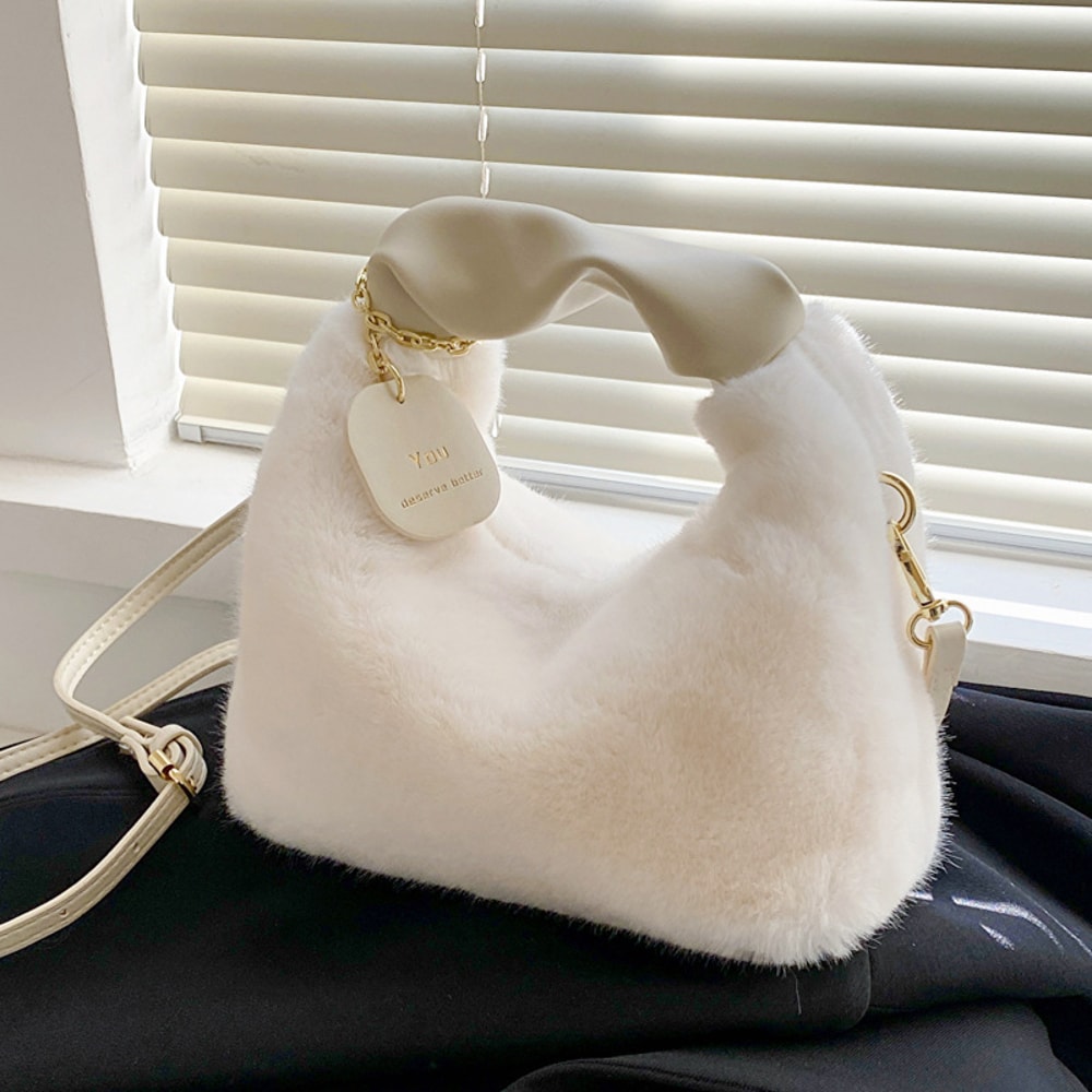Faux Fur Plush Half Moon Shoulder Bag For Women Soft Crossbody Winter Handbag 8