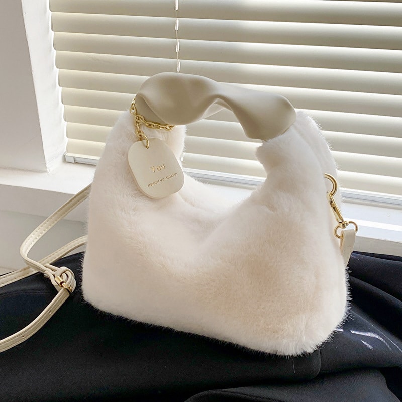 Faux Fur Plush Half Moon Shoulder Bag For Women Soft Crossbody Winter Handbag 8
