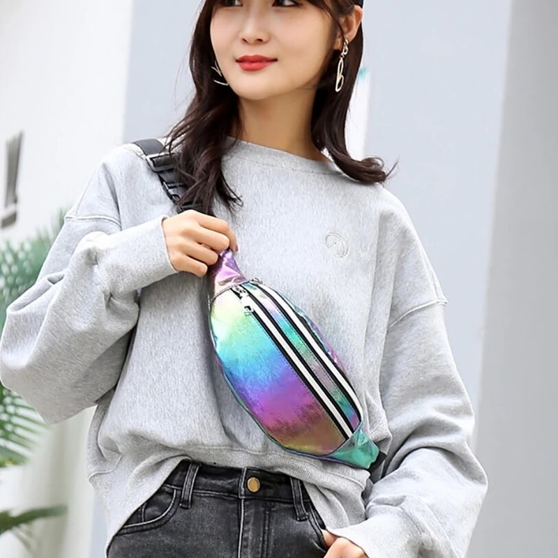 Holographic Waist Bag Reflective Fanny Pack Festival Travel Belt Bag For Women Girls 2