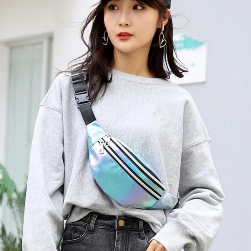 Holographic Waist Bag Reflective Fanny Pack Festival Travel Belt Bag For Women Girls 0