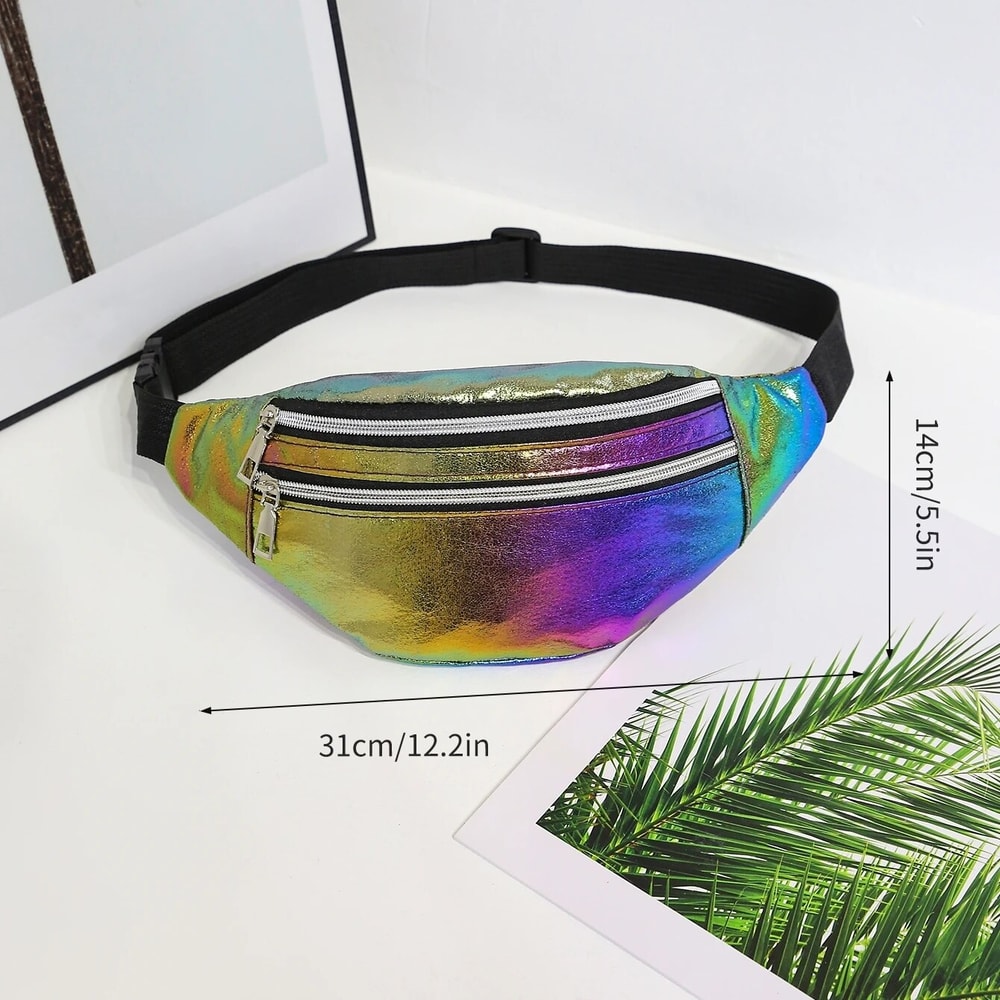 Holographic Waist Bag Reflective Fanny Pack Festival Travel Belt Bag For Women Girls 5