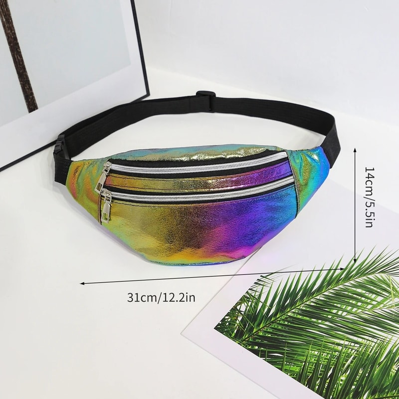 Holographic Waist Bag Reflective Fanny Pack Festival Travel Belt Bag For Women Girls 5