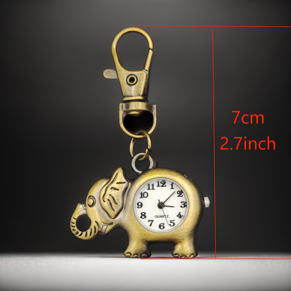 Retro Elephant Keychain Watch Cute Portable Quartz Pocket Watch For Students And Gifts 4