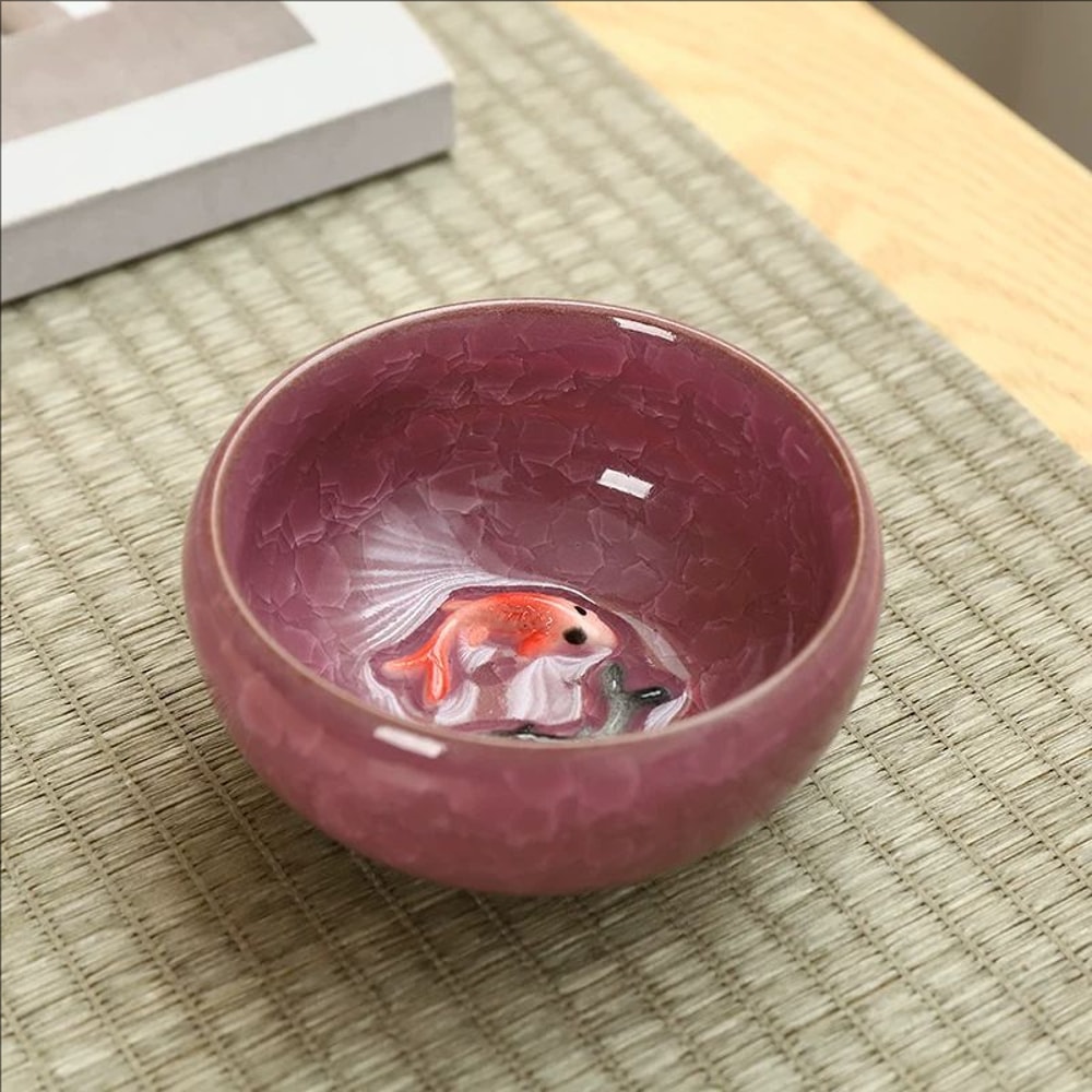 Crackle Glaze Chinese Porcelain Teacup Set Double Fish Kung Fu Travel Tea Cups 3