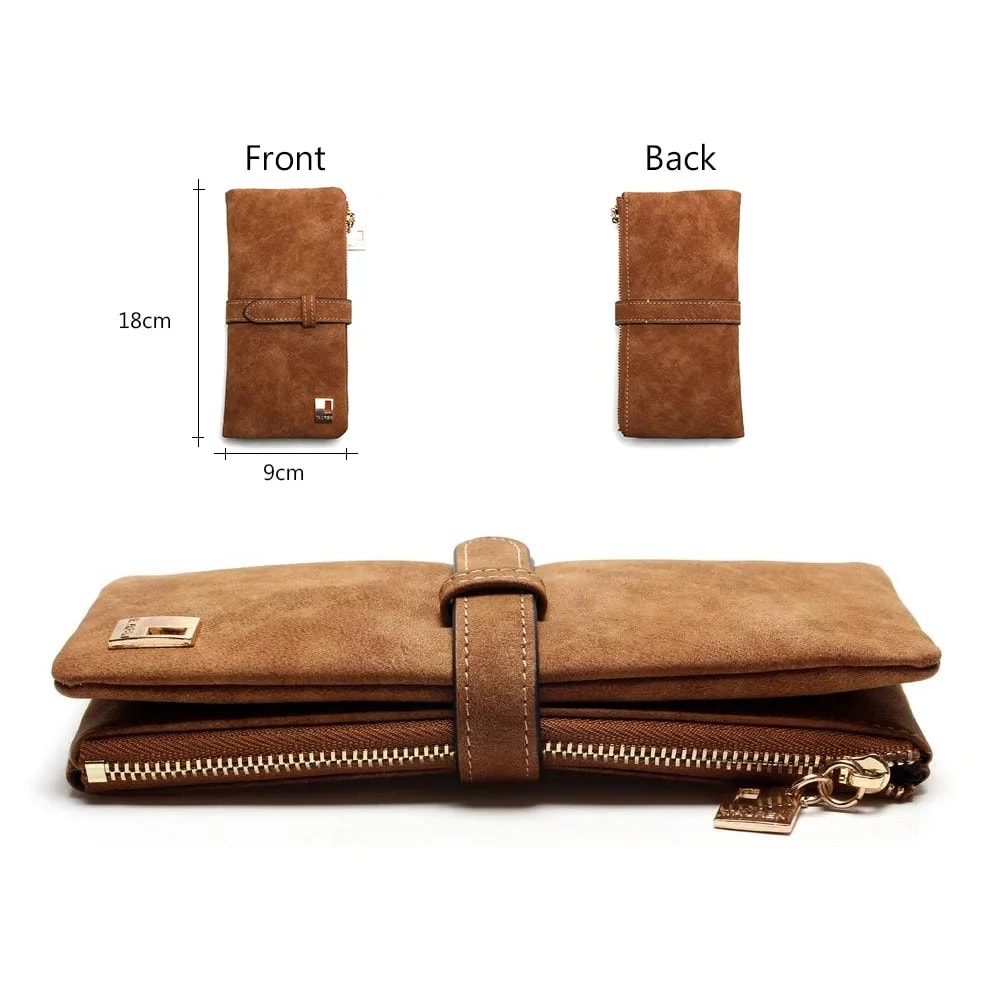 Elegant Nubuck Leather Women Wallet Long Zipper Clutch With Card Holder 2