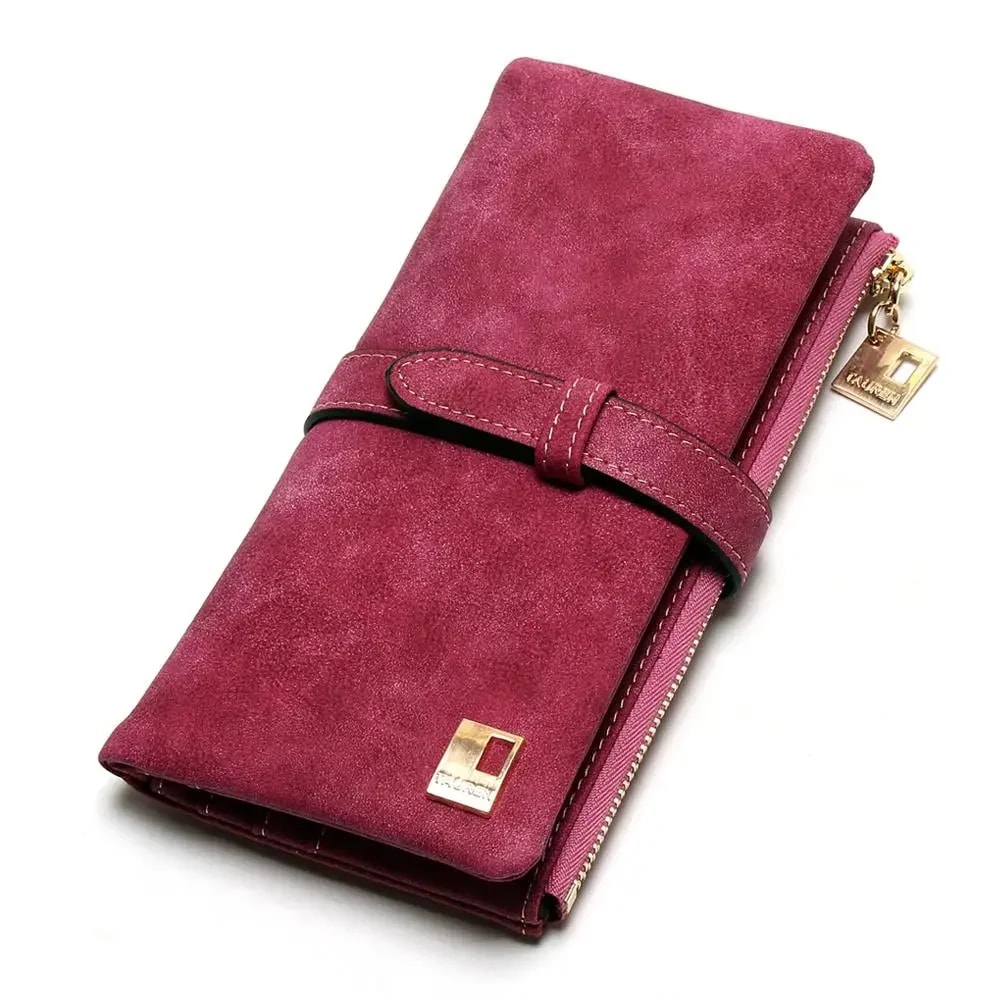 Elegant Nubuck Leather Women Wallet Long Zipper Clutch With Card Holder 6