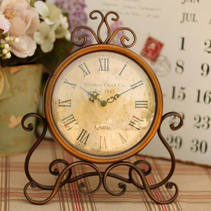 Vintage Retro Iron Table Clock Silent Battery Operated Desk Clock For Home Office Decor 1
