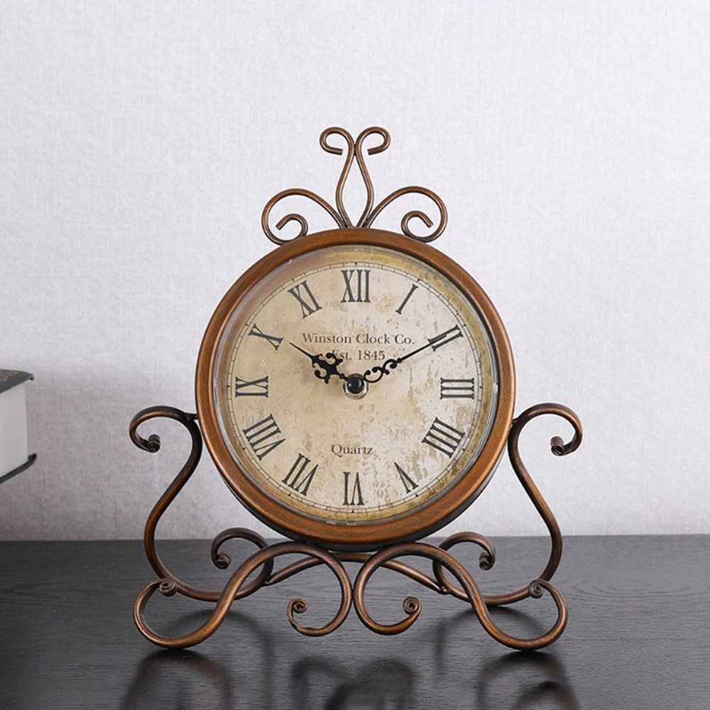 Vintage Retro Iron Table Clock Silent Battery Operated Desk Clock For Home Office Decor 2