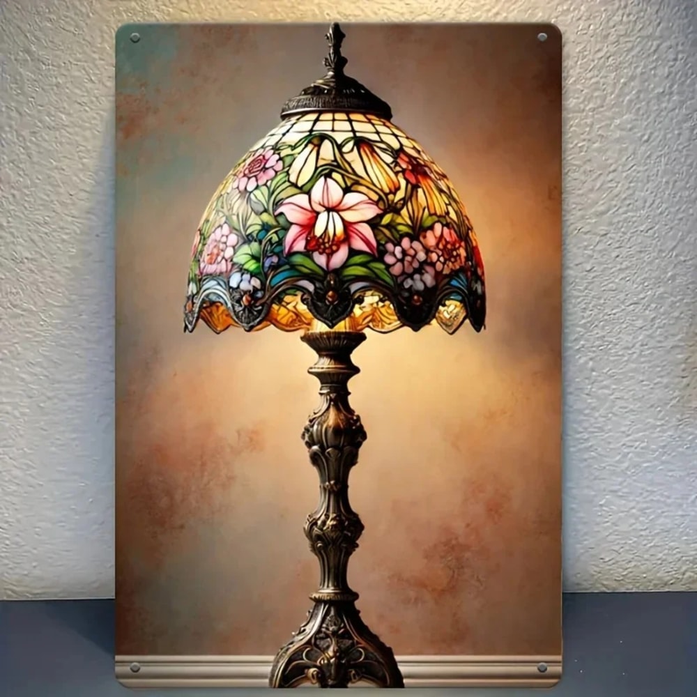 Vintage Floral Glass Table Lamp With Warm Beige Glow For Cozy Bedroom Decor 1