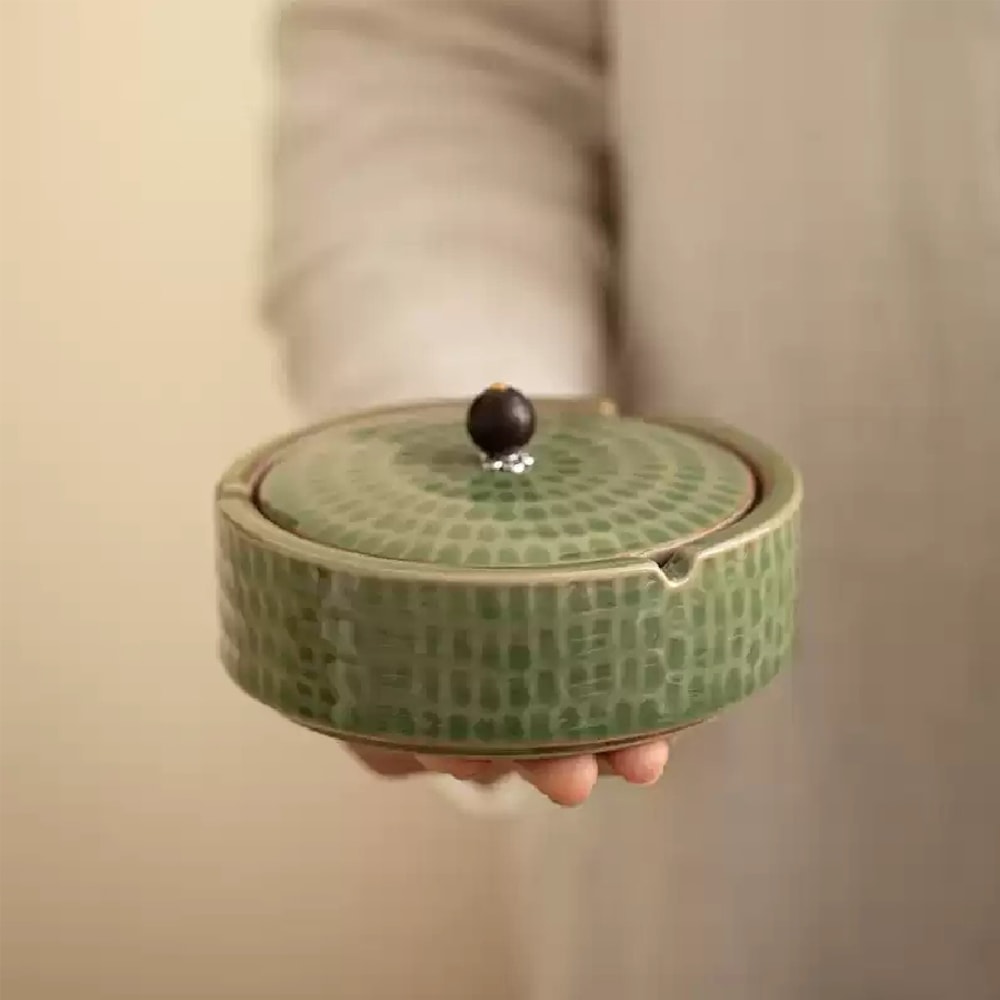 Ceramic Ashtray With Lid Smokeless Decorative Windproof Chinese Style Ashtray 1
