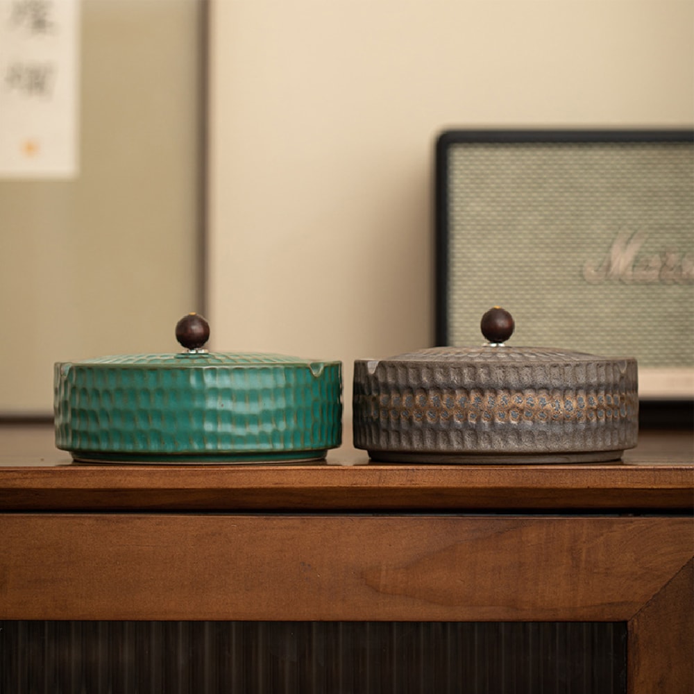 Ceramic Ashtray With Lid Smokeless Decorative Windproof Chinese Style Ashtray 0