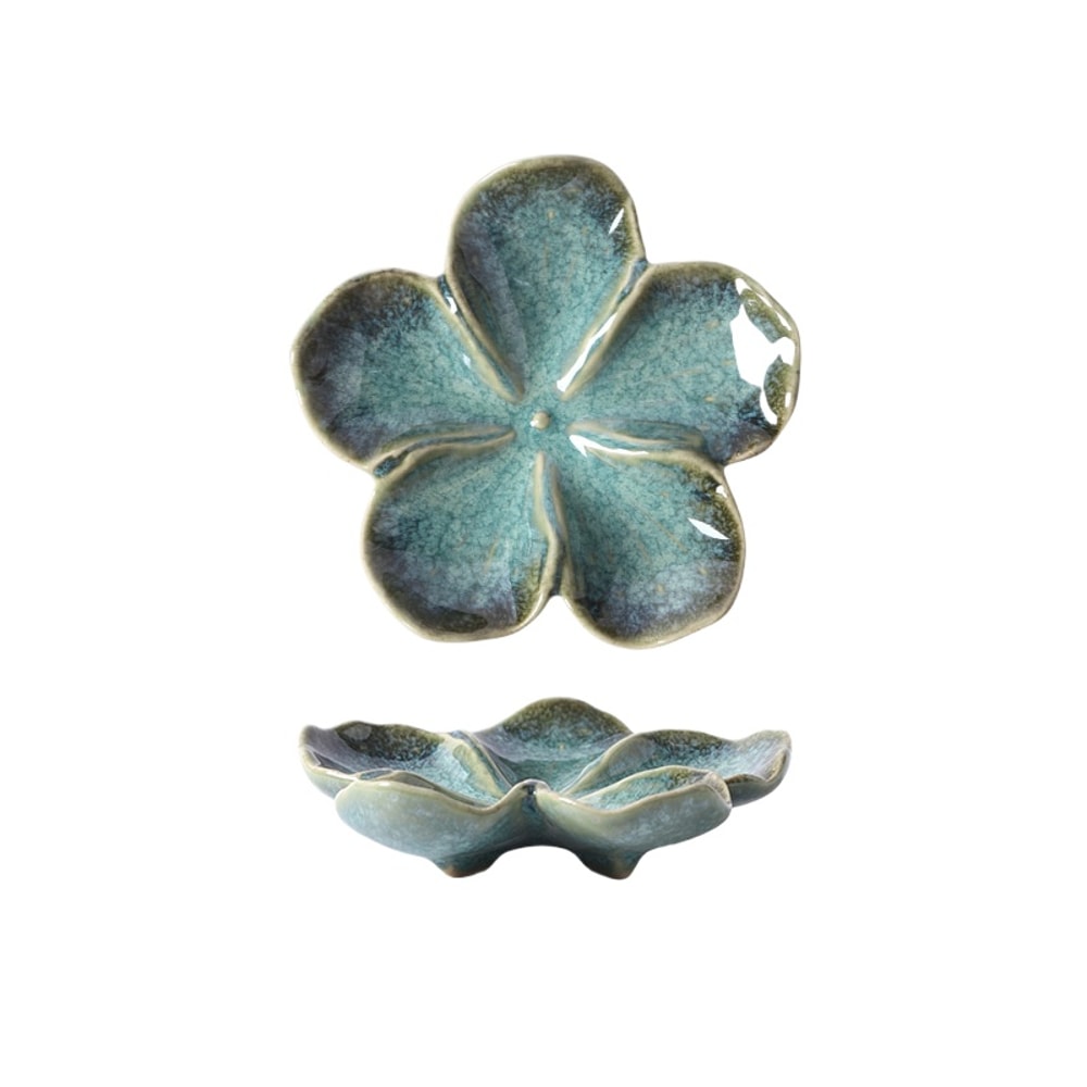 Vintage Flower Shaped Ceramic Sauce Dish Multi Color Mini Decorative Plate