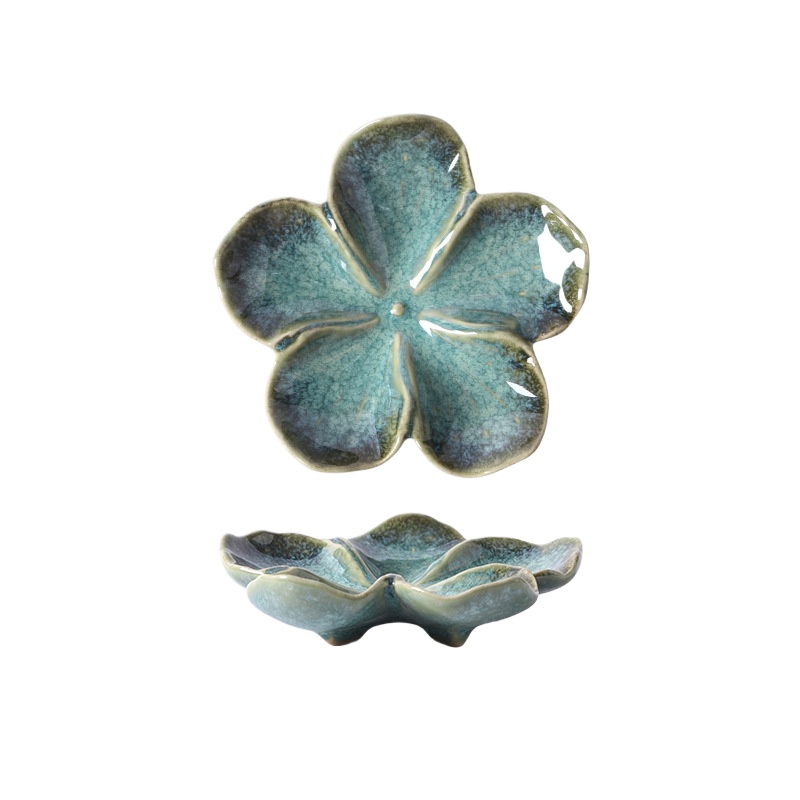 Vintage Flower Shaped Ceramic Sauce Dish Multi Color Mini Decorative Plate