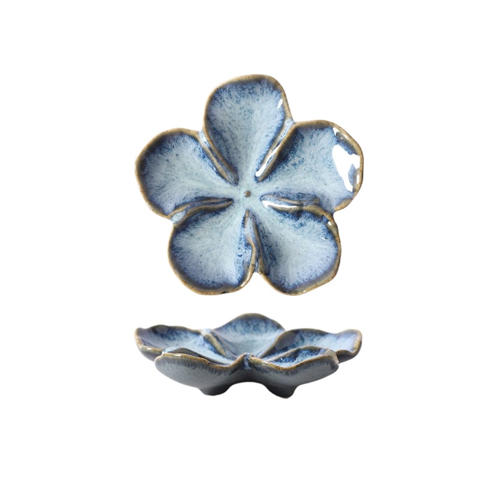 Vintage Flower Shaped Ceramic Sauce Dish Multi Color Mini Decorative Plate