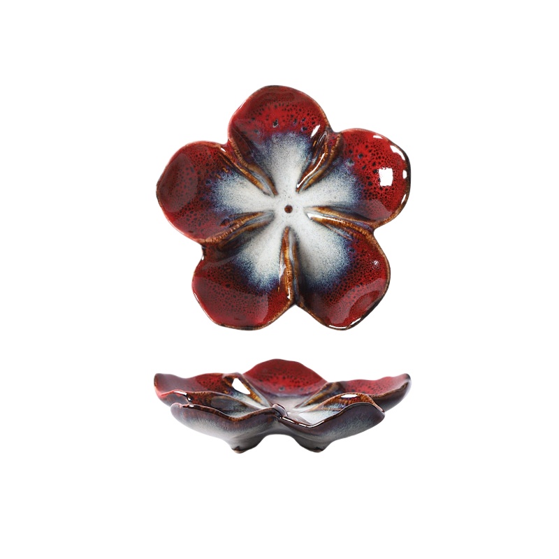 Vintage Flower Shaped Ceramic Sauce Dish Multi Color Mini Decorative Plate