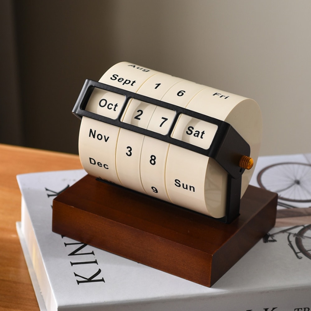 Rotating Perpetual Calendar Desk Wheel Elegant Vintage Desk Calendar Display 5