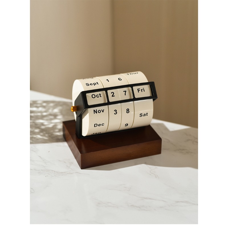 Rotating Perpetual Calendar Desk Wheel Elegant Vintage Desk Calendar Display 4