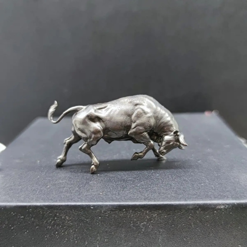 Pure Copper Lucky Bull Figurine Mini Wall Street Bull Statue Decor for Wealth & Success