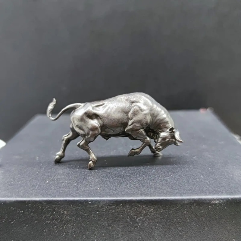 Pure Copper Lucky Bull Figurine Mini Wall Street Bull Statue Decor for Wealth & Success