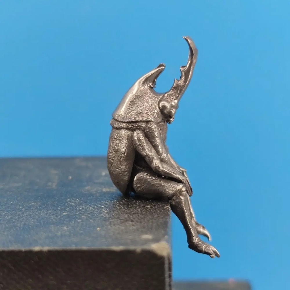 Handmade Copper Rhinoceros Beetle Model Miniature Insect Figurine for Desk Car Decor