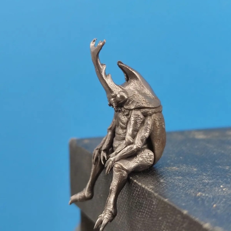 Handmade Copper Rhinoceros Beetle Model Miniature Insect Figurine for Desk Car Decor