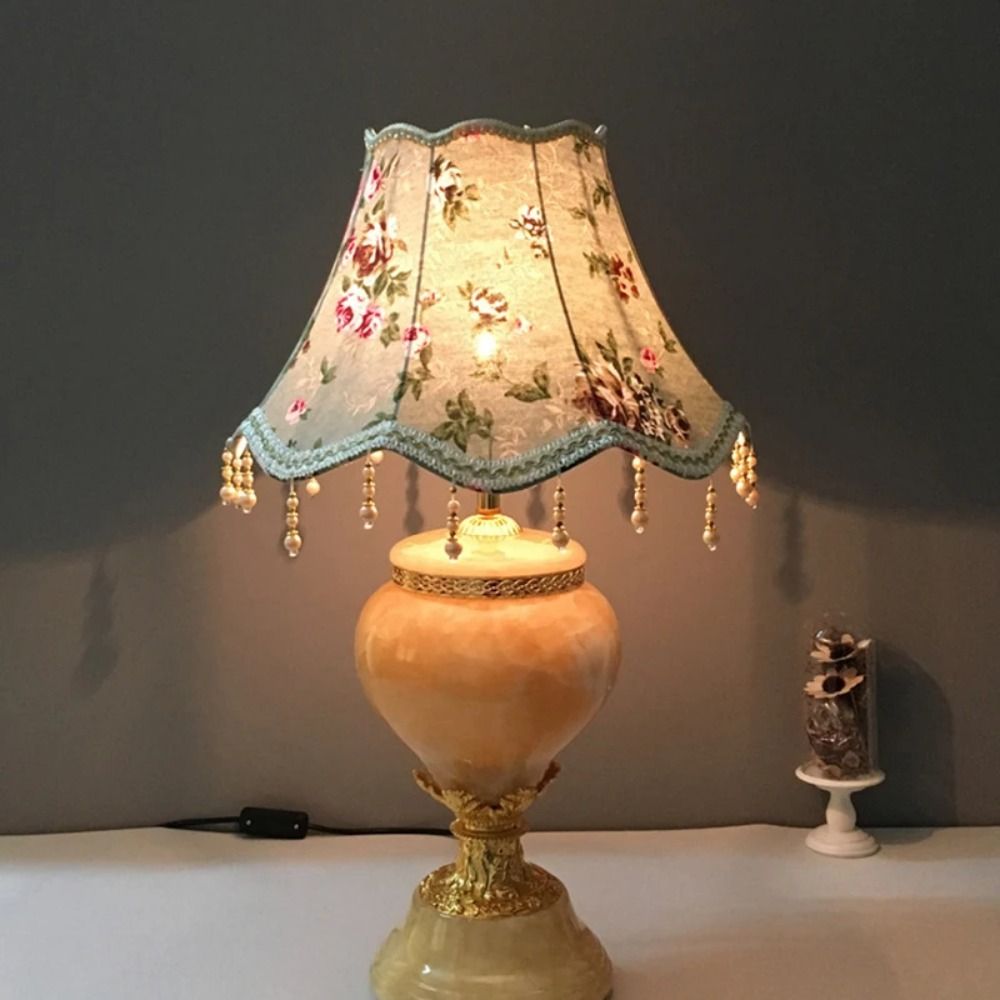 European Pearl Tassel Lampshade Cover For Table Floor Lamp Elegant Fabric Shade 0