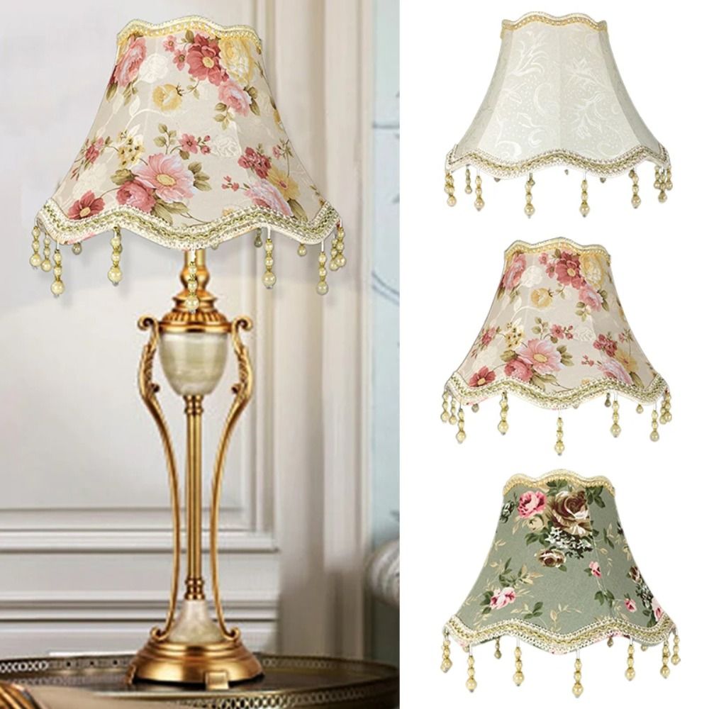 European Pearl Tassel Lampshade Cover For Table Floor Lamp Elegant Fabric Shade 1