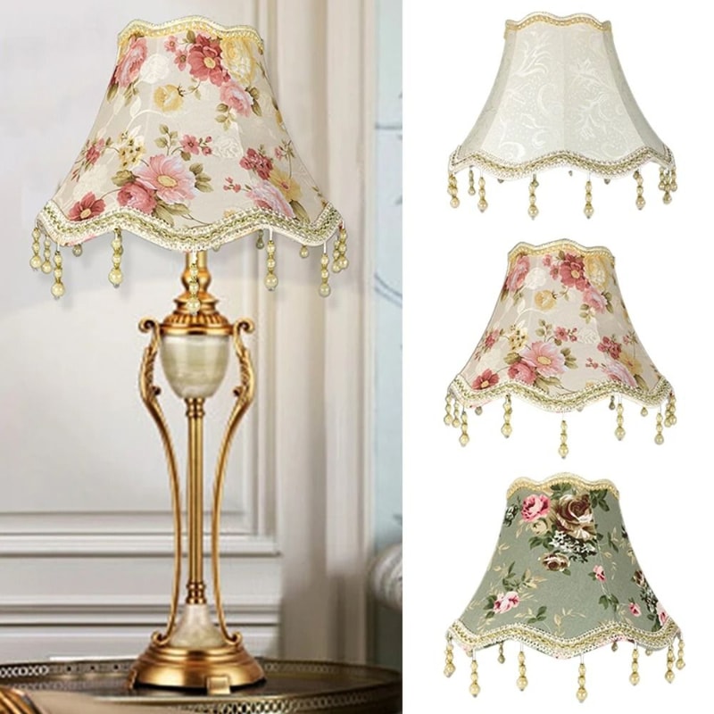 European Pearl Tassel Lampshade Cover For Table Floor Lamp Elegant Fabric Shade 1