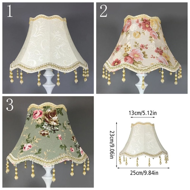 European Pearl Tassel Lampshade Cover For Table Floor Lamp Elegant Fabric Shade 2