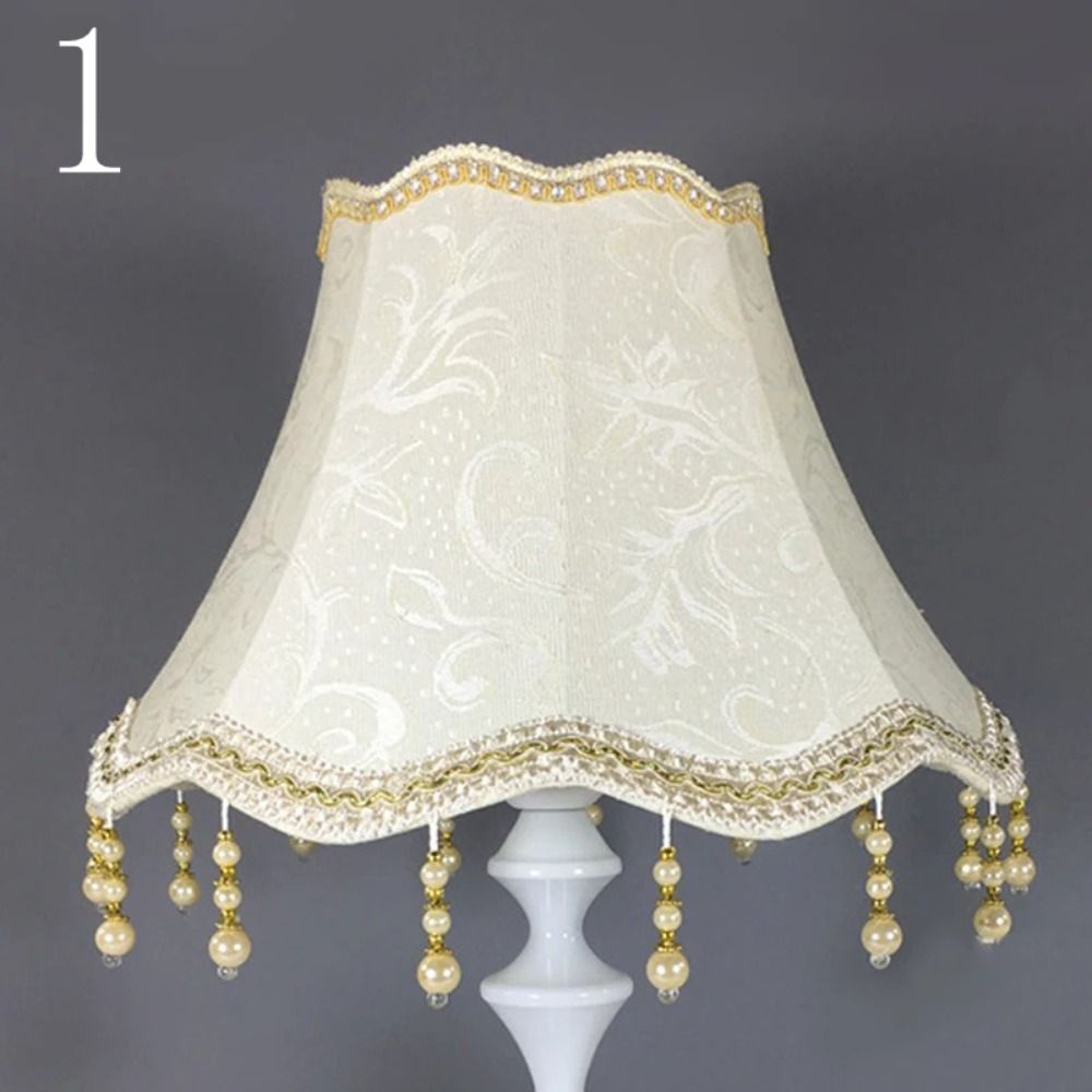 European Pearl Tassel Lampshade Cover For Table Floor Lamp Elegant Fabric Shade 6