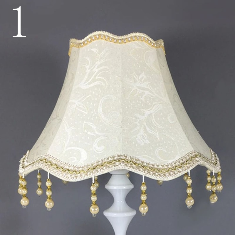European Pearl Tassel Lampshade Cover For Table Floor Lamp Elegant Fabric Shade 6