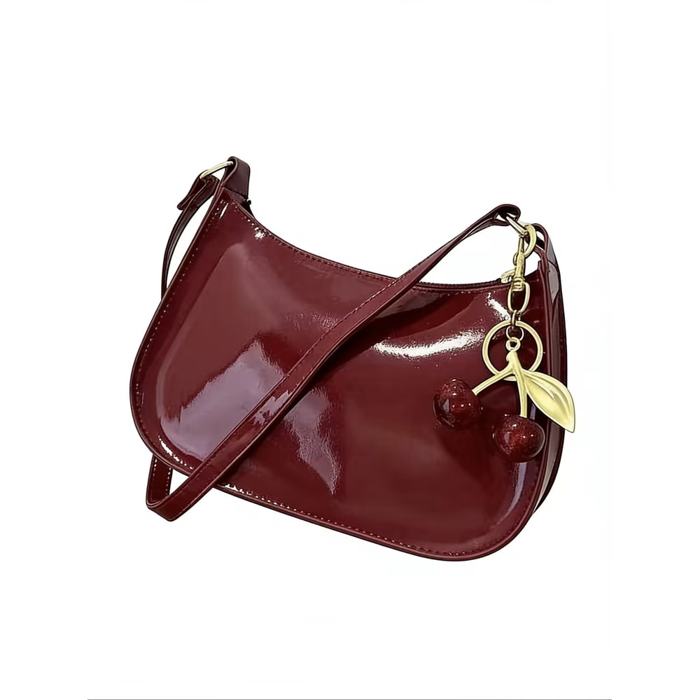 Cherry Charm PU Leather Shoulder Bag For Women Casual Crossbody Handbag 5