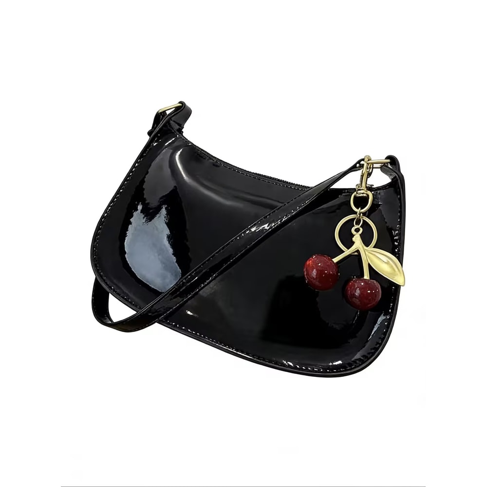 Cherry Charm PU Leather Shoulder Bag For Women Casual Crossbody Handbag 6