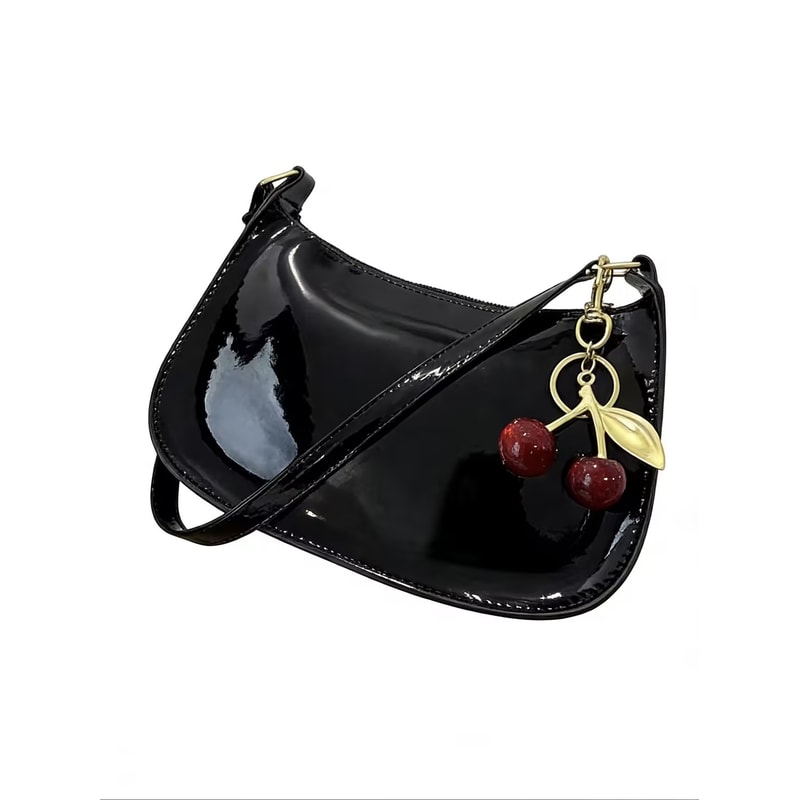 Cherry Charm PU Leather Shoulder Bag For Women Casual Crossbody Handbag 6