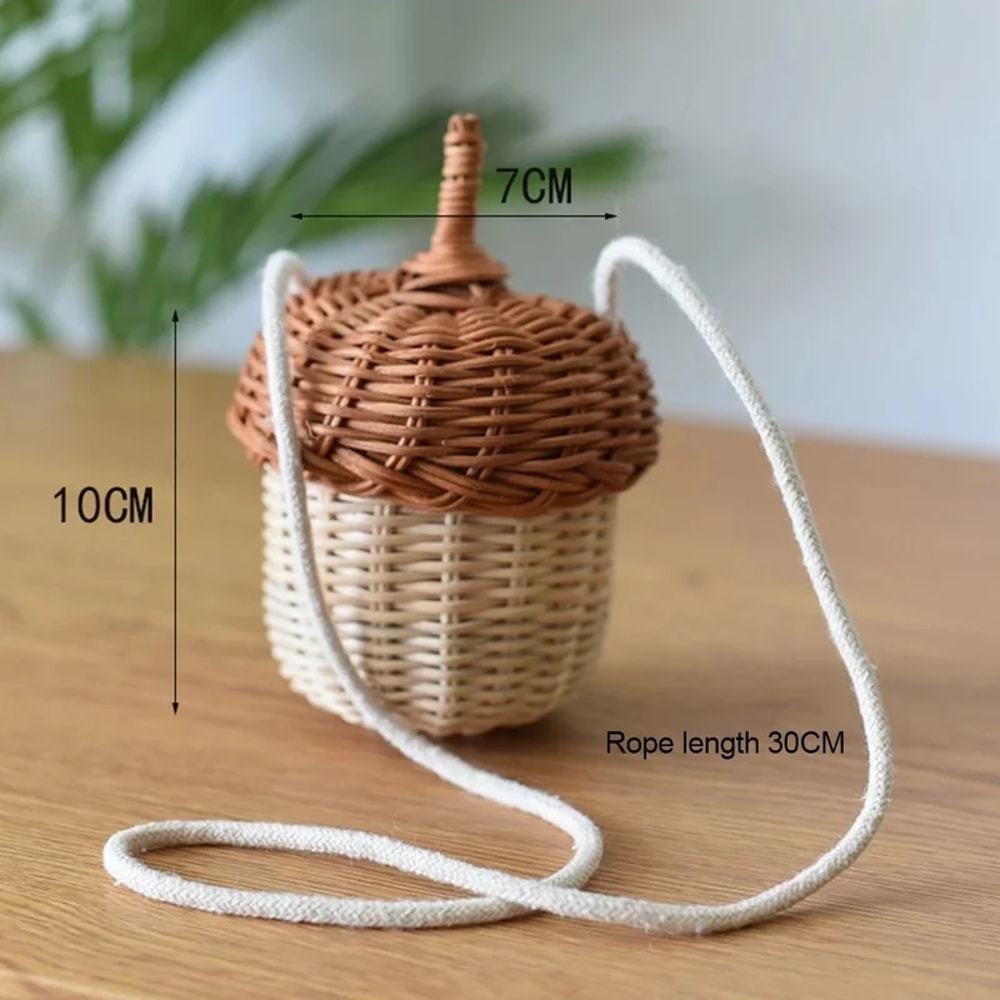 Acorn Rattan Shoulder Bag Handwoven Mini Basket Purse For Beach Decor 5