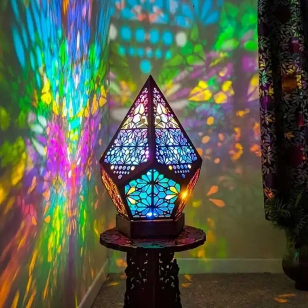 Bohemian Star Projection Lamp Multicolor LED Ambient Night Light for Bedroom Decor