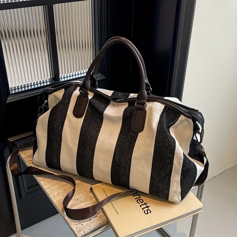 Vintage Striped Weekender Travel Bag Large Capacity Crossbody Shoulder Tote For Women 1