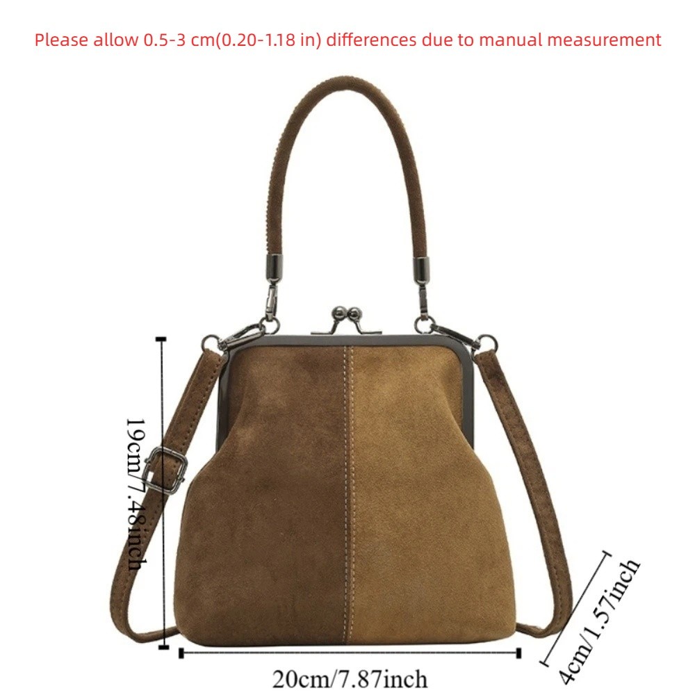 Retro Kiss Lock Clutch Crossbody Leather Bag Large Capacity Vintage Handbag 3