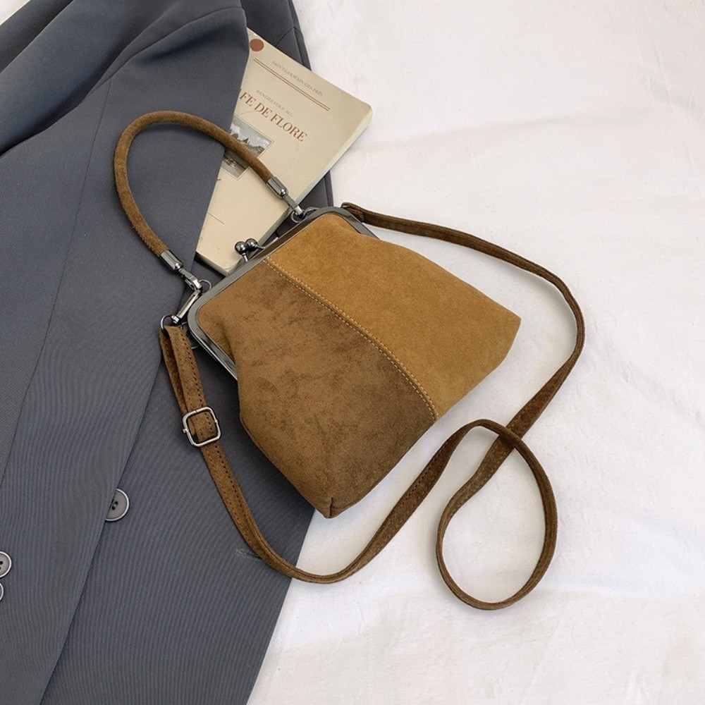 Retro Kiss Lock Clutch Crossbody Leather Bag Large Capacity Vintage Handbag 4