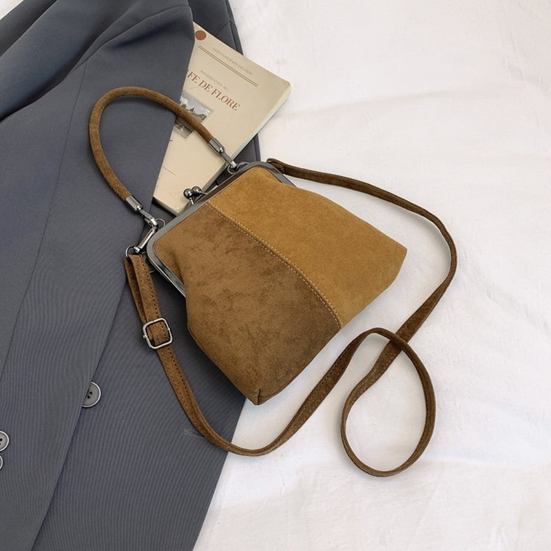 Retro Kiss Lock Clutch Crossbody Leather Bag Large Capacity Vintage Handbag 4