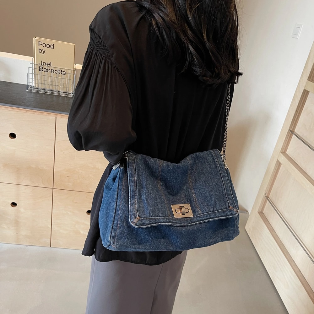 Vintage Denim Tote Bag for Women Large Capacity Shoulder Crossbody Everyday Bag