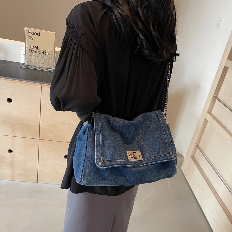 Vintage Denim Tote Bag for Women Large Capacity Shoulder Crossbody Everyday Bag