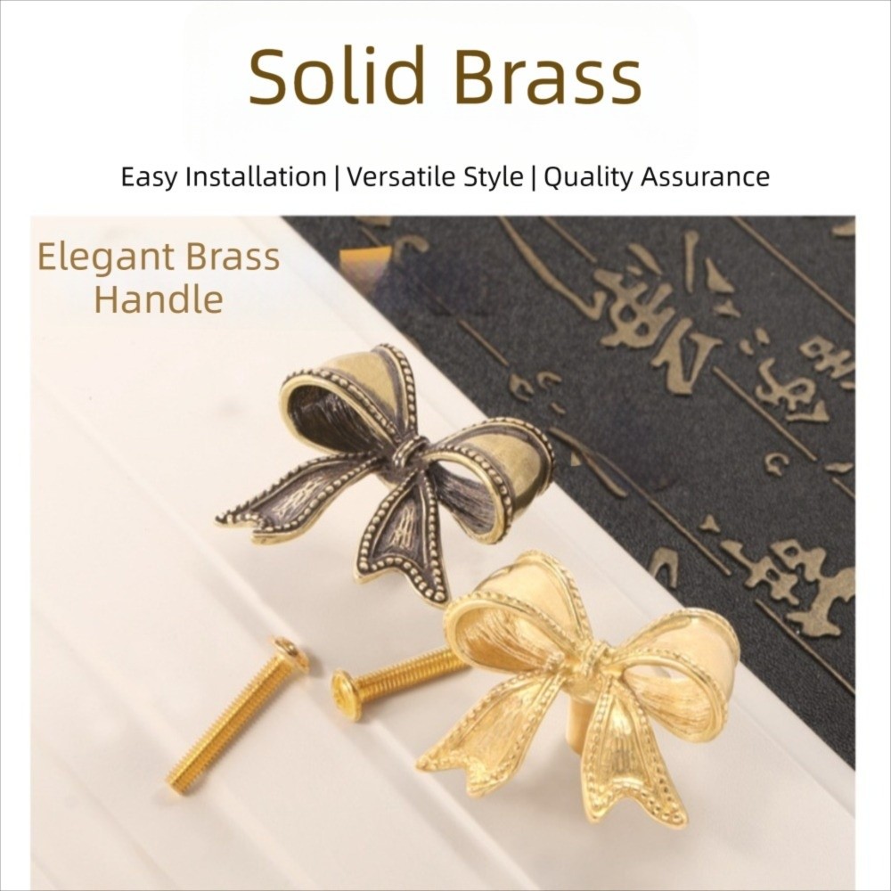 Vintage Bow Tie Brass Cabinet Handles Gold Drawer Pulls for Wardrobes & Cupboards