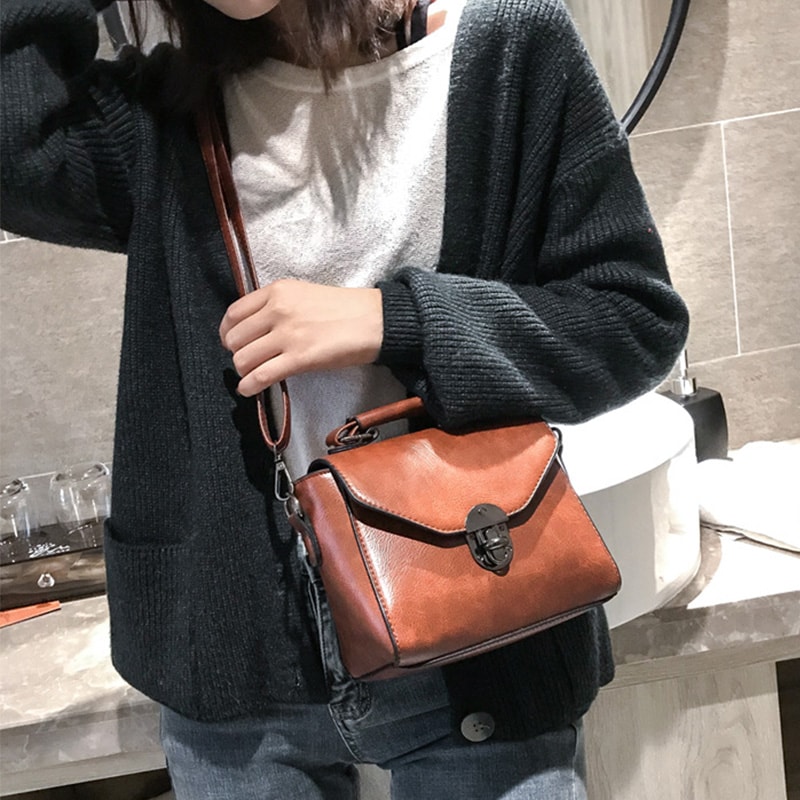 Elegant Lock Mini Crossbody Bag PU Leather Handbag for Women