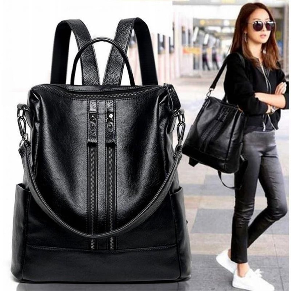 Soft Leather Large Capacity Backpack For Women Casual College Travel Bag 1