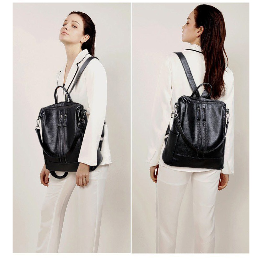 Soft Leather Large Capacity Backpack For Women Casual College Travel Bag 2