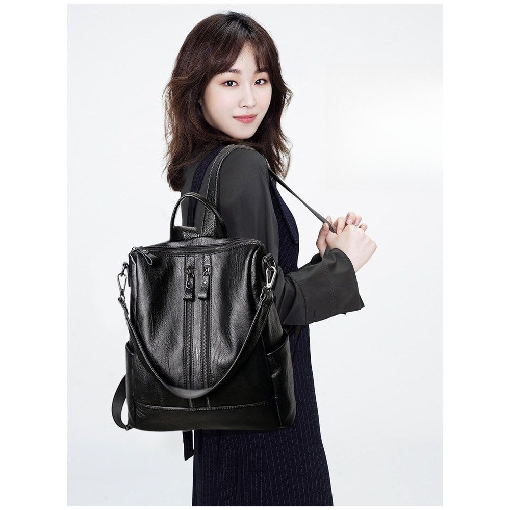 Soft Leather Large Capacity Backpack For Women Casual College Travel Bag 3