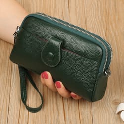 genuine leather wallet women clutch purse with chain crossbody wrist bag